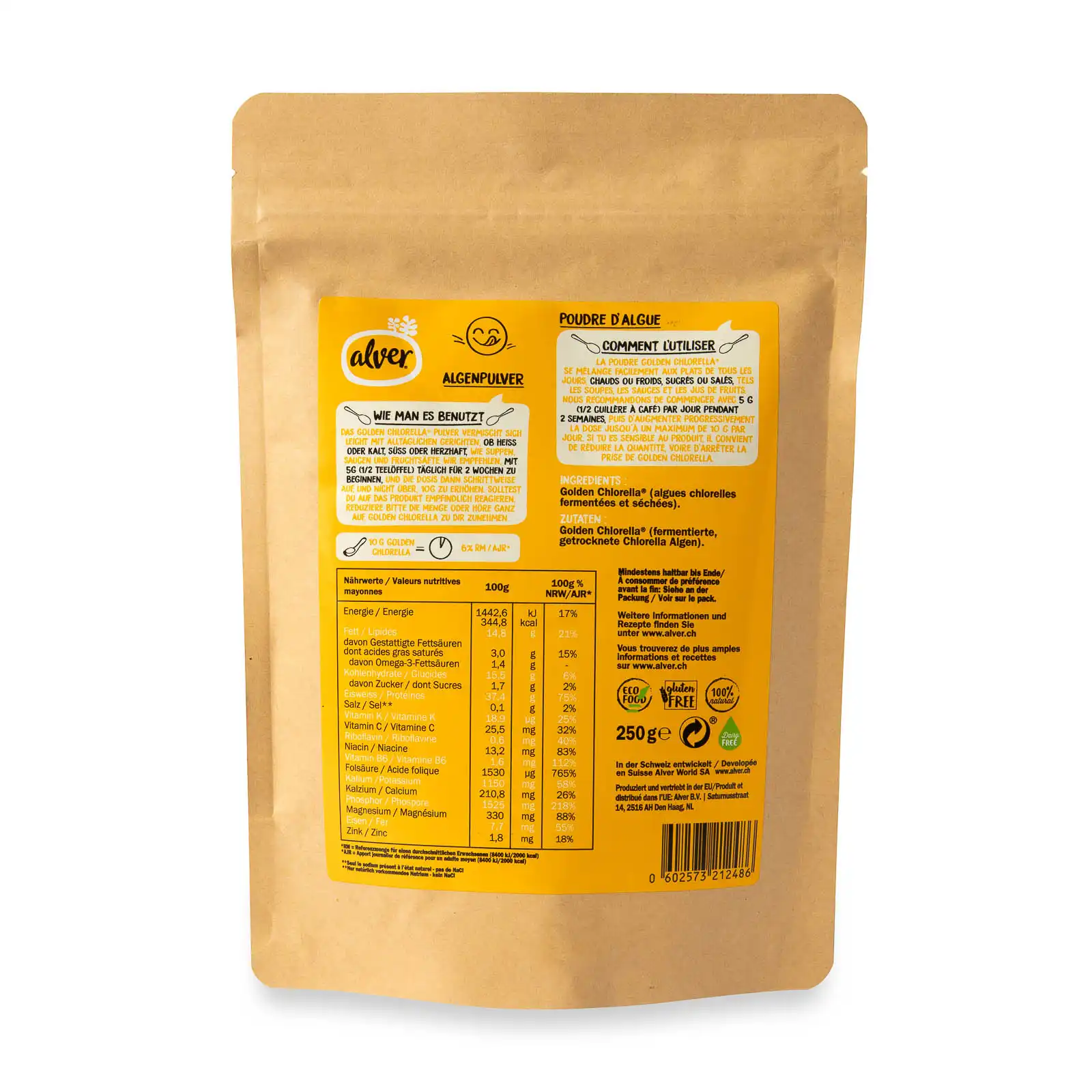 Alver Golden Chlorella fermentuotų mikrodumblių milteliai su vitaminais ir mineralais 37 proc augalinių baltymų