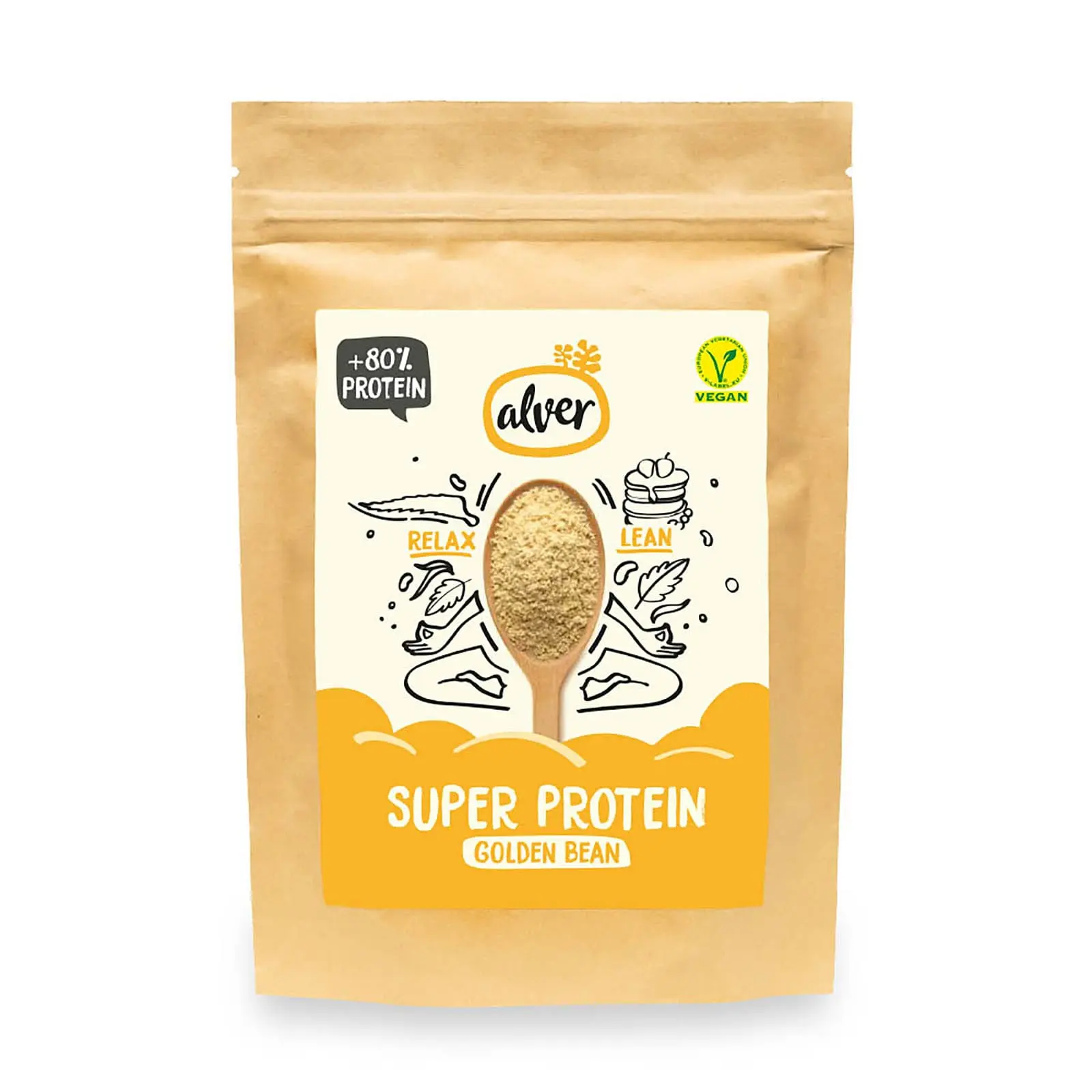 Alver Golden Bean spindulinių pupuolių baltymų milteliai tinka veganams daugiau nei 80 proc augalinių baltymų